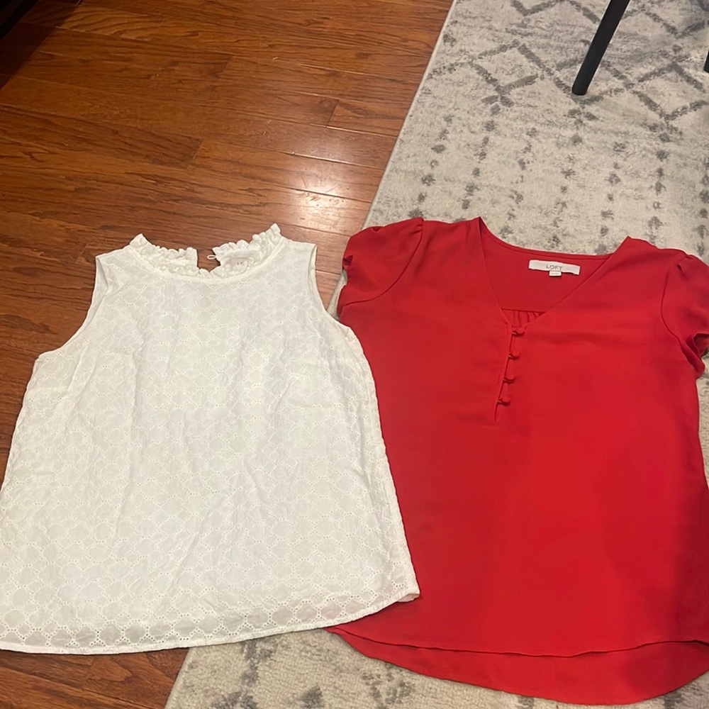LOFT Red and White Women's Tops